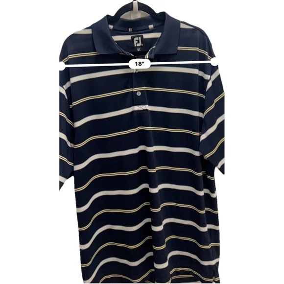 FootJoy FJ Golf Polo Shirt Stretch Men's Size Large Blue Yellow White Striped - Picture 9 of 10
